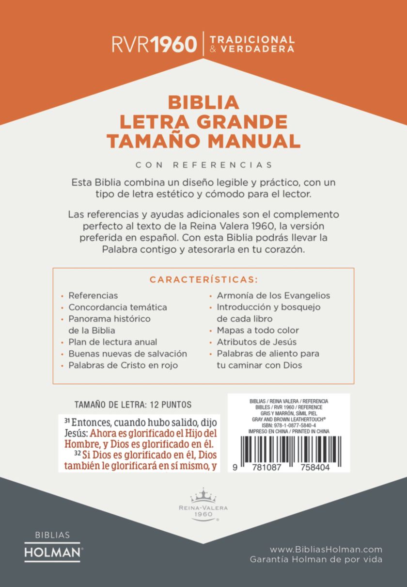 RVR 1960 Biblia Letra Grande Tamaño Manual gris y marrón, símil piel: Santa Biblia