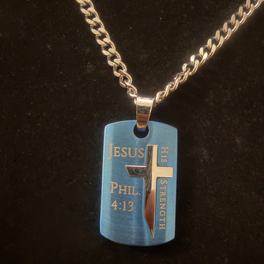 Philippians 4:13 Dog Tag Necklace - His Strength | Placa Filipenses 4:13