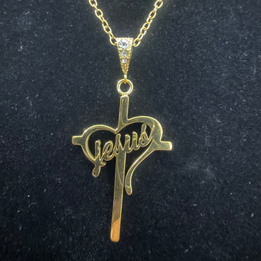 Jesus Cross Necklace - Gold Plated | Collar Cruz Jesus Dorado